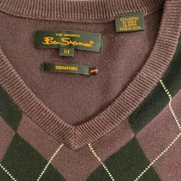 Men’s Argyle V-Neck Long Sleeve Cotton Black Purple Pullover medium - Picture 12 of 12